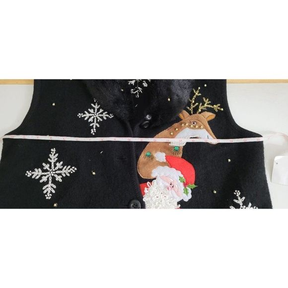 Christmas Sweater Vest Boiled Wool Santa Reindeer Removable Faux Fur Collar - Picture 7 of 7